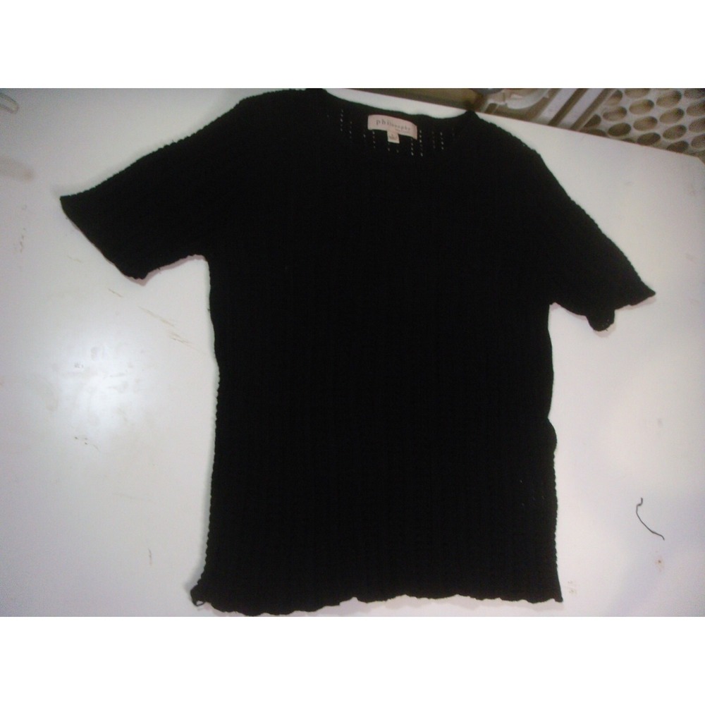 Philosophy womens L black open knit sweater shirt top